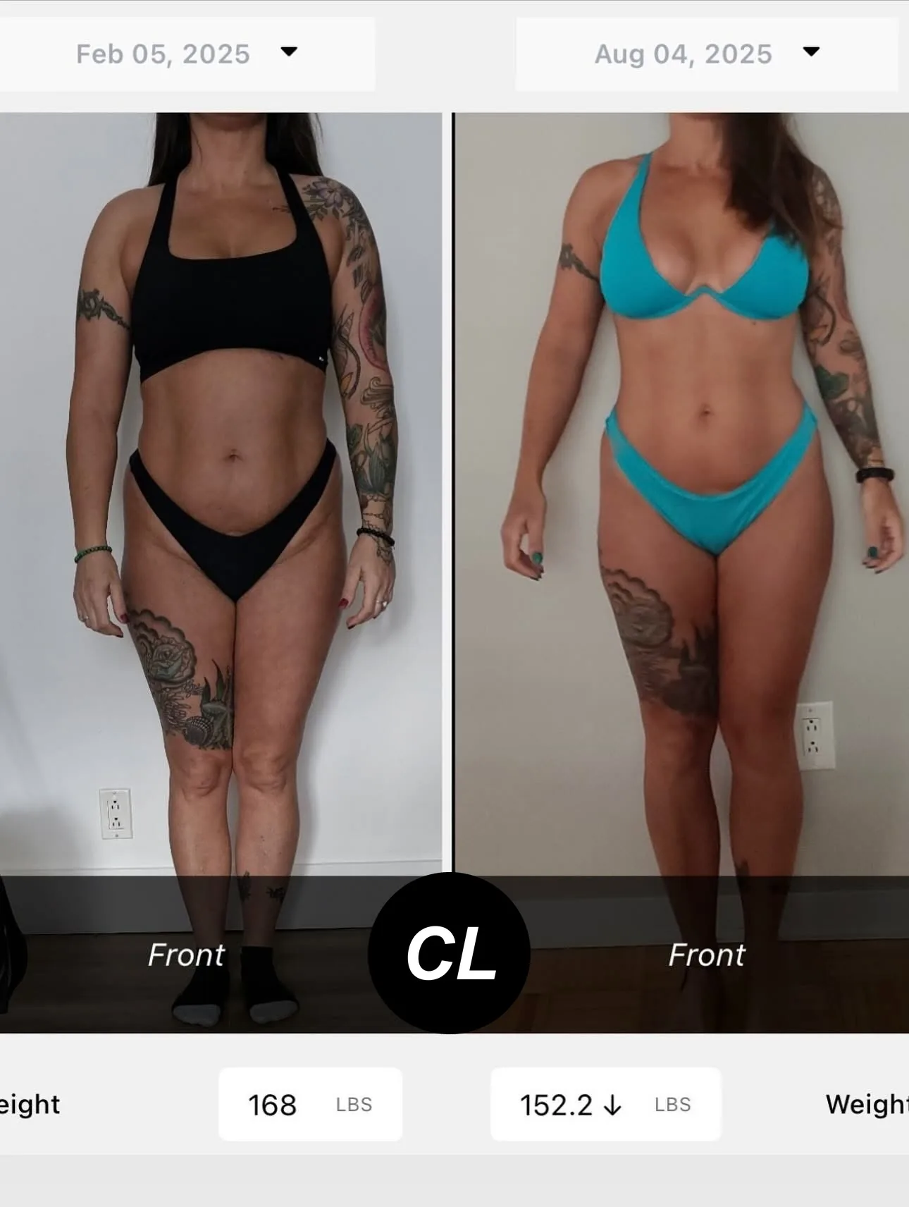 Transformation cliente — 168 à 152 lbs